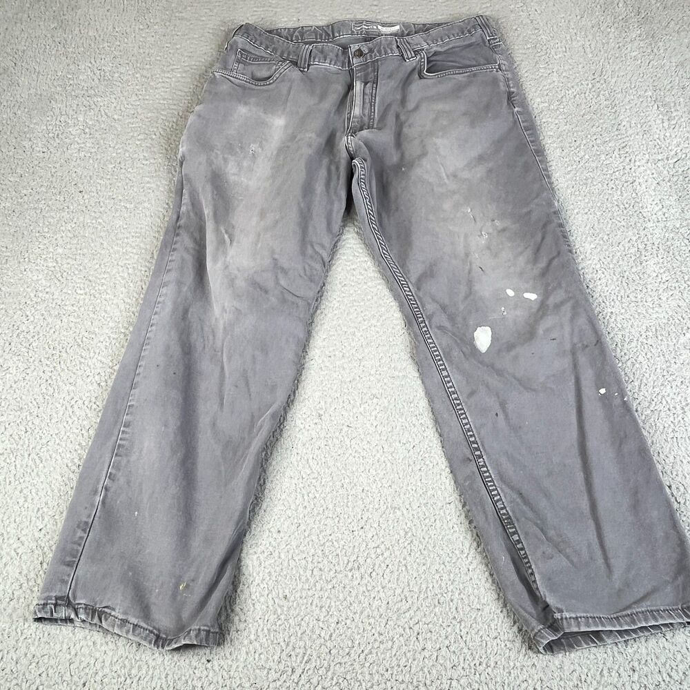 CARHARTT Relaxed Fit Carpenter Jeans 38x30 Gray Rugged Flex 102517 039 Destroyed